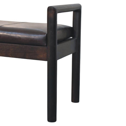 43" Black And Brown Genuine Leather And Solid Wood Upholstered Bench HomeRoots