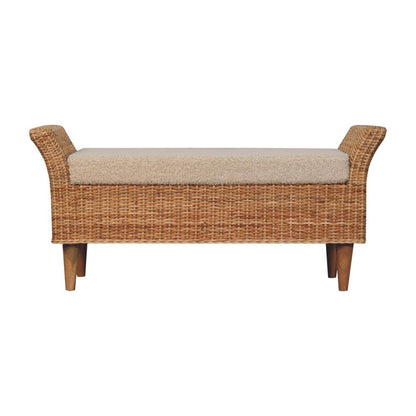 40" Cream And Brown Boucle Rattan And Solid Wood Upholstered Bench HomeRoots