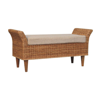 40" Cream And Brown Boucle Rattan And Solid Wood Upholstered Bench HomeRoots