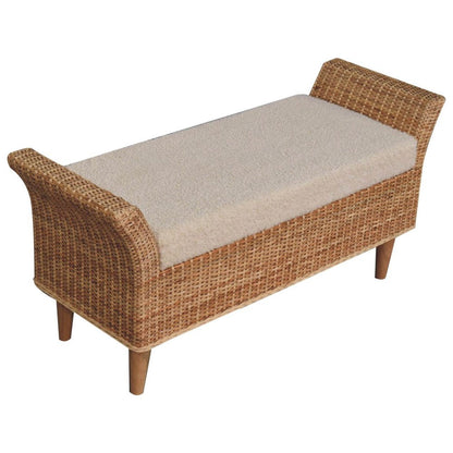 40" Cream And Brown Boucle Rattan And Solid Wood Upholstered Bench HomeRoots