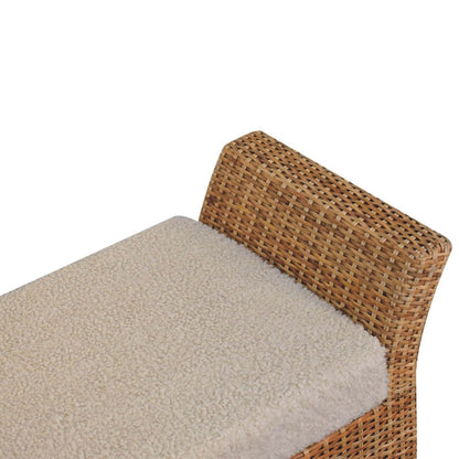 40" Cream And Brown Boucle Rattan And Solid Wood Upholstered Bench HomeRoots