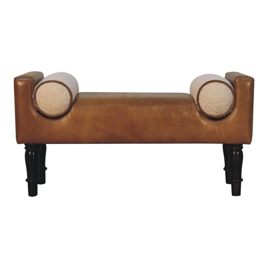 36" Brown And Walnut Genuine Leather And Solid Wood Upholstered Bench HomeRoots