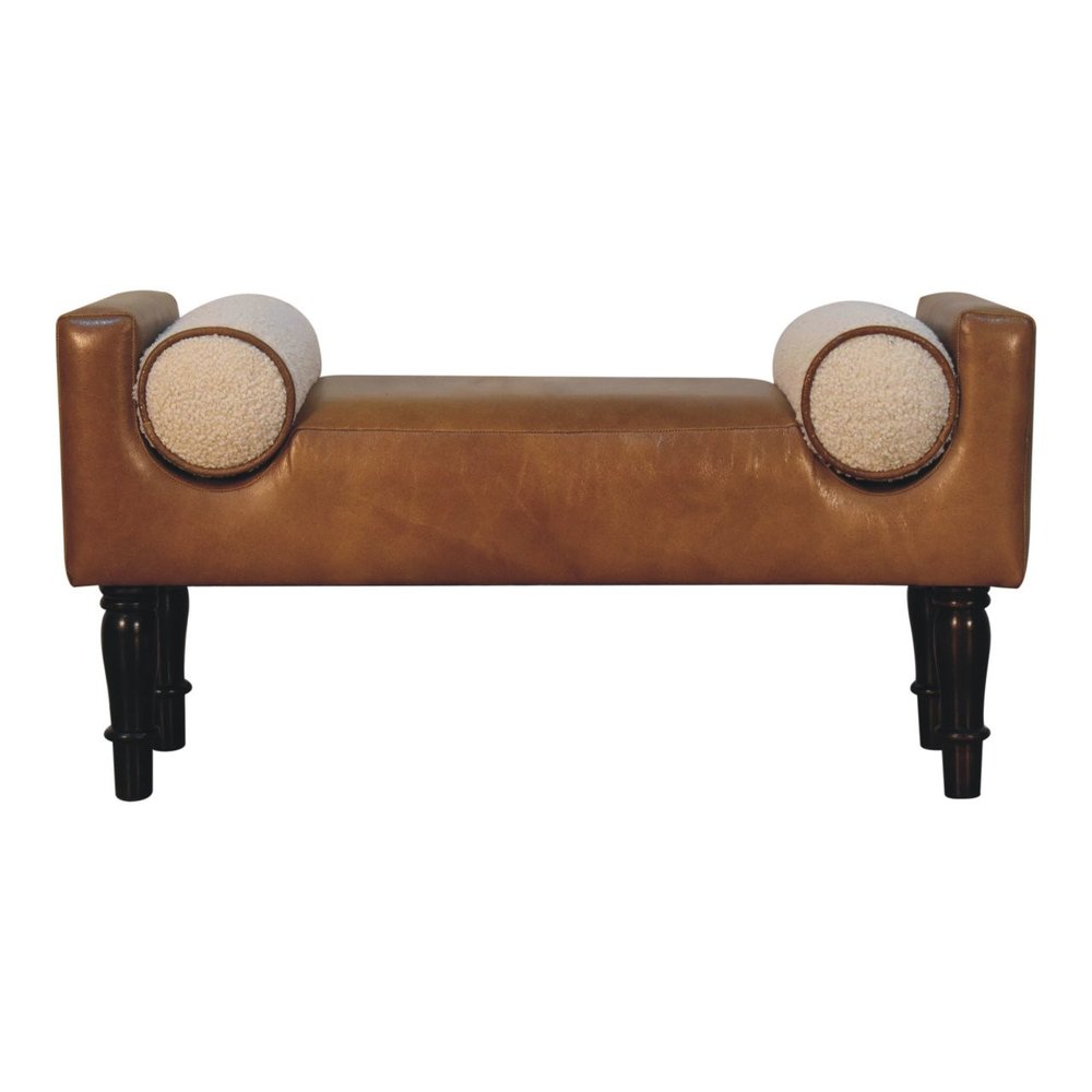 36" Brown And Walnut Genuine Leather And Solid Wood Upholstered Bench — view 2