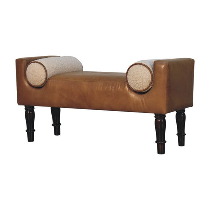 36" Brown And Walnut Genuine Leather And Solid Wood Upholstered Bench HomeRoots