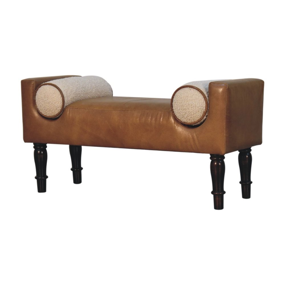 36" Brown And Walnut Genuine Leather And Solid Wood Upholstered Bench — view 4