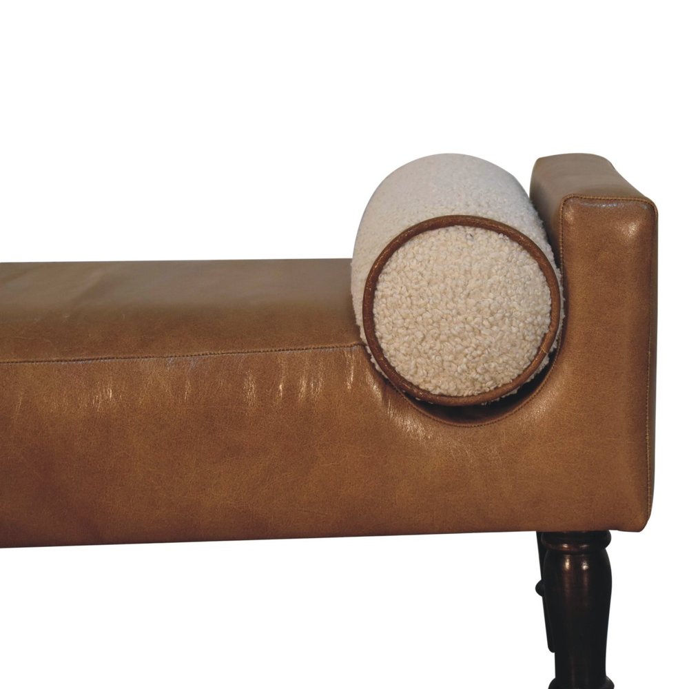 36" Brown And Walnut Genuine Leather And Solid Wood Upholstered Bench — view 5