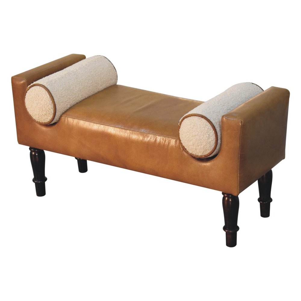 36" Brown And Walnut Genuine Leather And Solid Wood Upholstered Bench — view 6