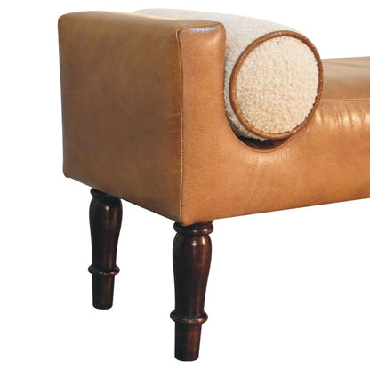 36" Brown And Walnut Genuine Leather And Solid Wood Upholstered Bench HomeRoots