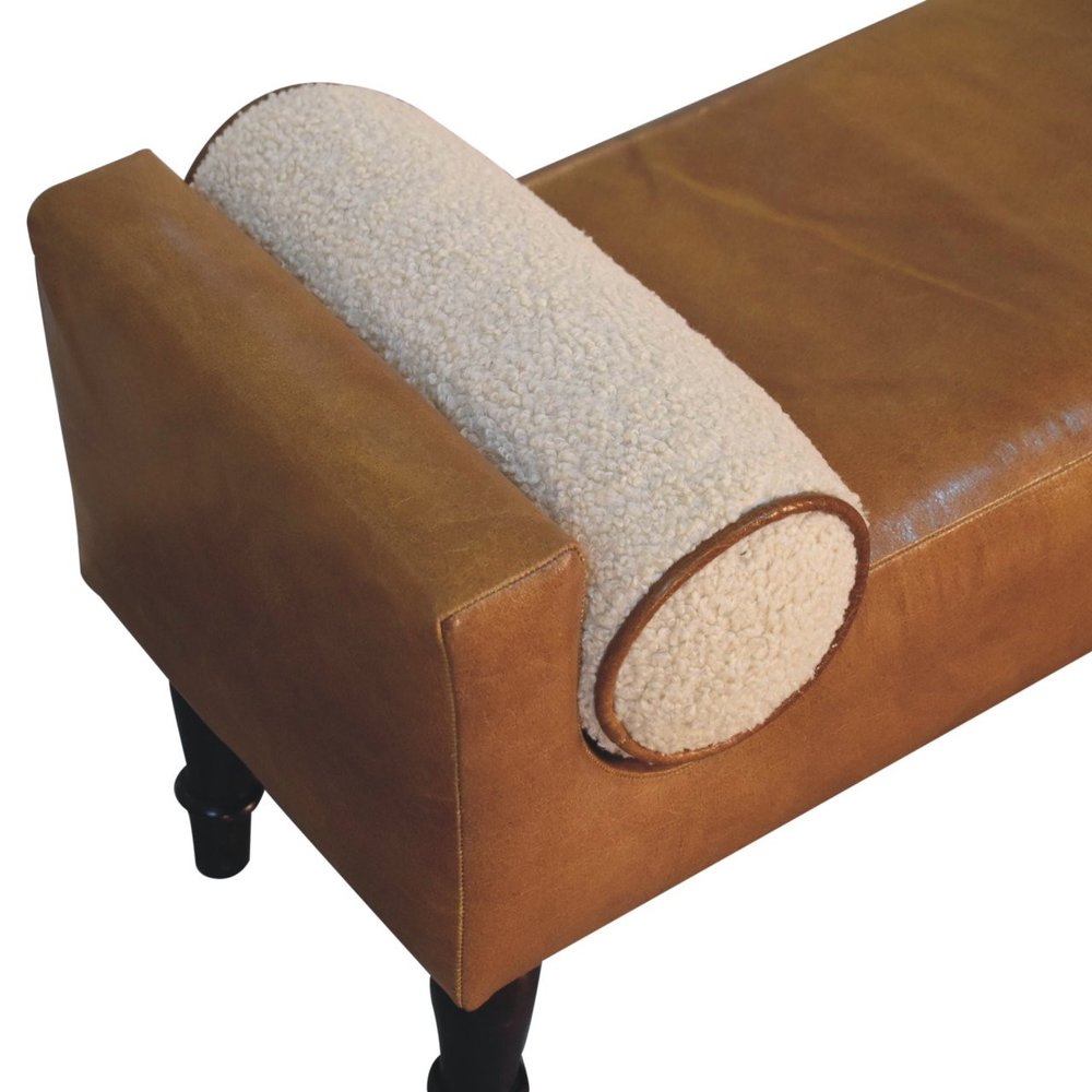 36" Brown And Walnut Genuine Leather And Solid Wood Upholstered Bench — view 8