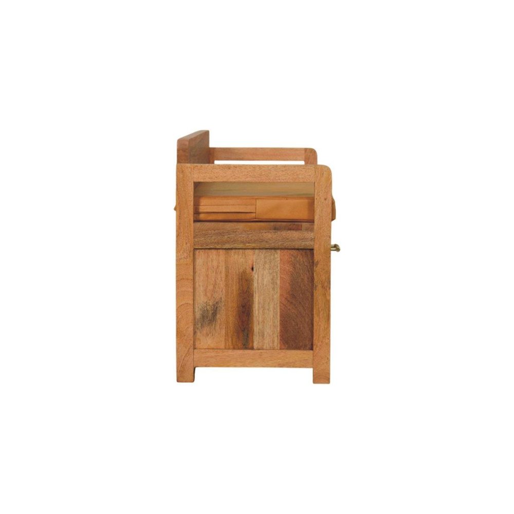 39" Tan And Oak Genuine Leather And Solid Wood Upholstered Storage Bench With Drawers — view 10