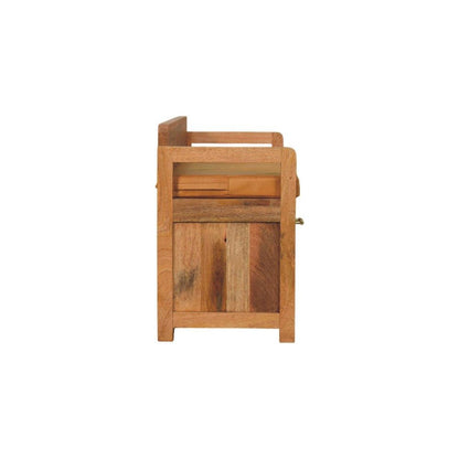 39" Tan And Oak Genuine Leather And Solid Wood Upholstered Storage Bench With Drawers HomeRoots