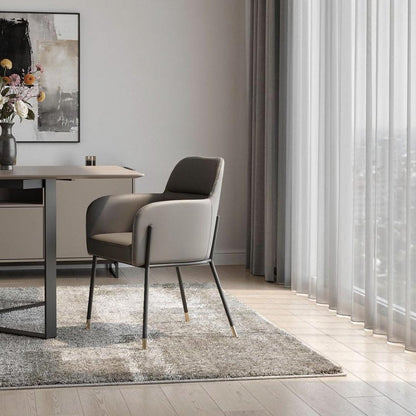 Light Gray And Black Faux Leather And Steel Dining Arm Chair HomeRoots