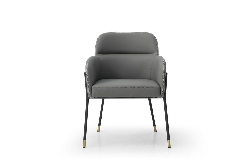 Light Gray And Black Faux Leather And Steel Dining Arm Chair HomeRoots