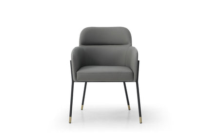 Light Gray And Black Faux Leather And Steel Dining Arm Chair HomeRoots