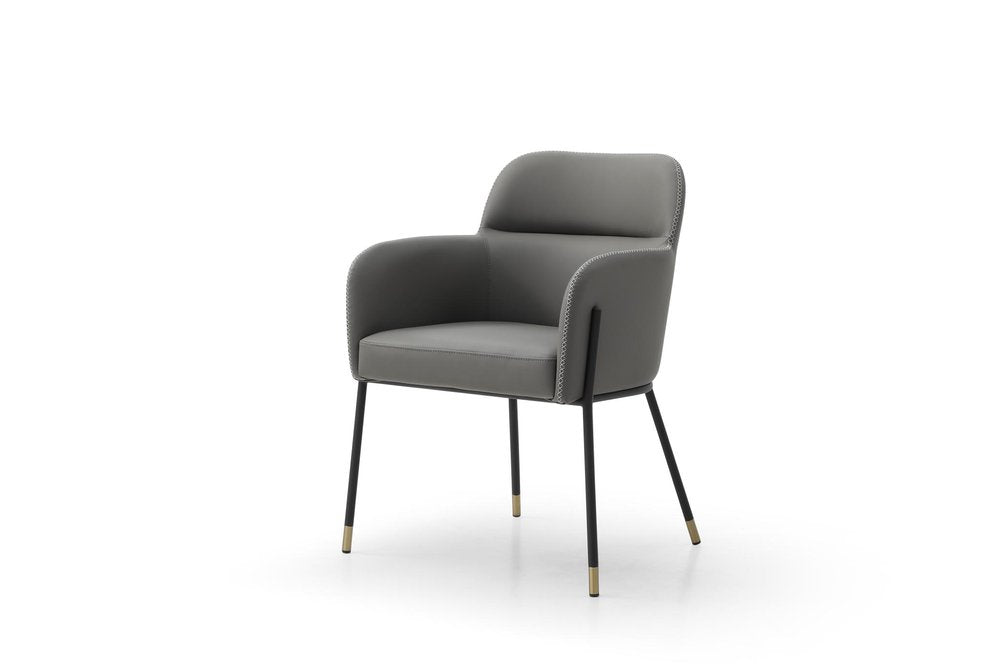 Light Gray And Black Faux Leather And Steel Dining Arm Chair — view 2