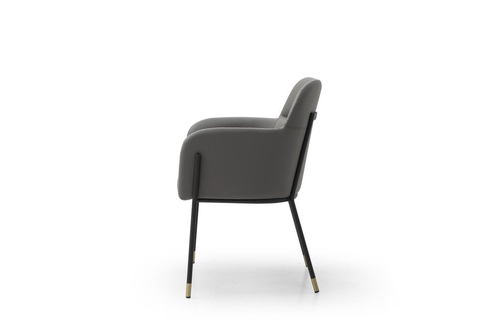 Light Gray And Black Faux Leather And Steel Dining Arm Chair HomeRoots