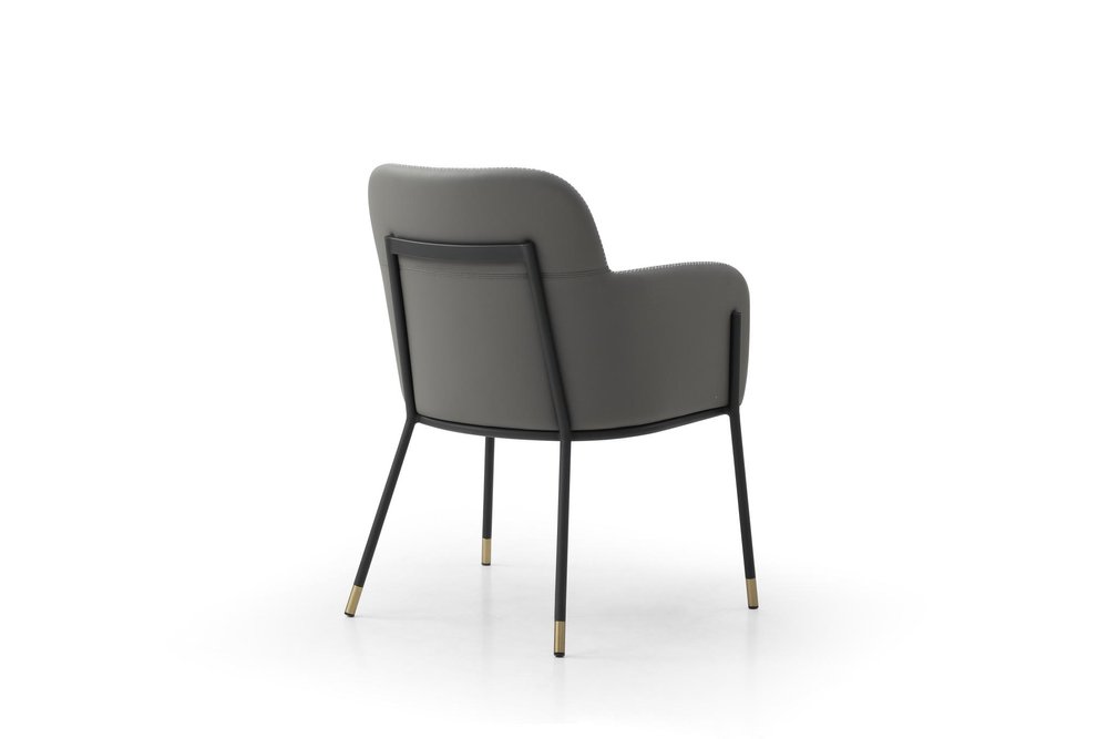 Light Gray And Black Faux Leather And Steel Dining Arm Chair — view 4
