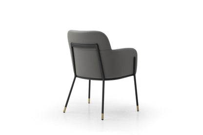 Light Gray And Black Faux Leather And Steel Dining Arm Chair HomeRoots