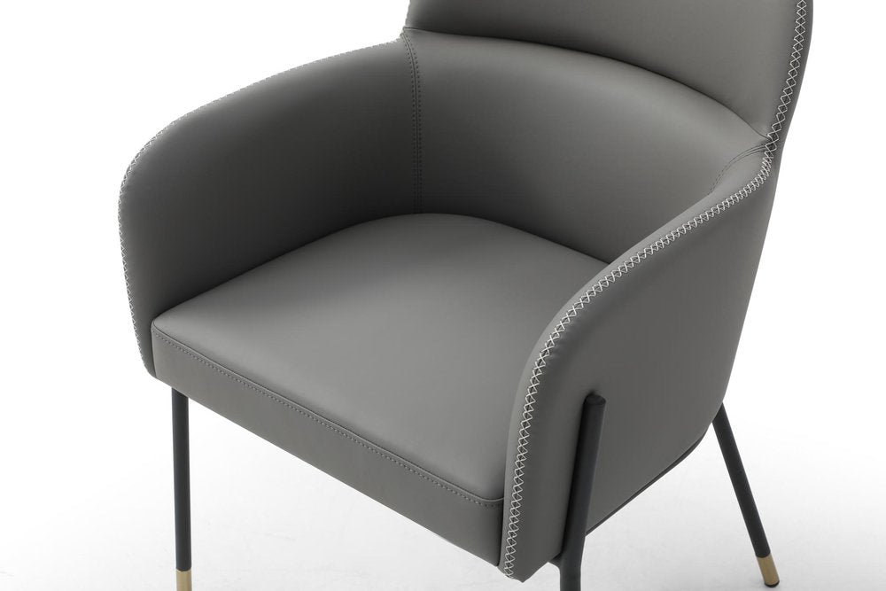 Light Gray And Black Faux Leather And Steel Dining Arm Chair HomeRoots