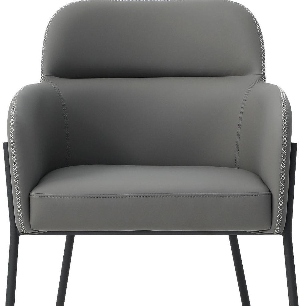 Light Gray And Black Faux Leather And Steel Dining Arm Chair HomeRoots