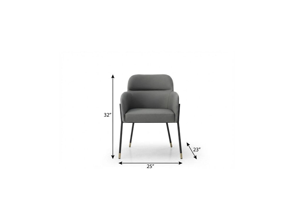 Light Gray And Black Faux Leather And Steel Dining Arm Chair — view 8