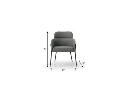 Light Gray And Black Faux Leather And Steel Dining Arm Chair HomeRoots