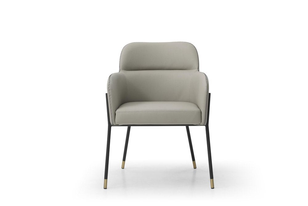 Light Gray And Black Faux Leather And Steel Dining Arm Chair HomeRoots