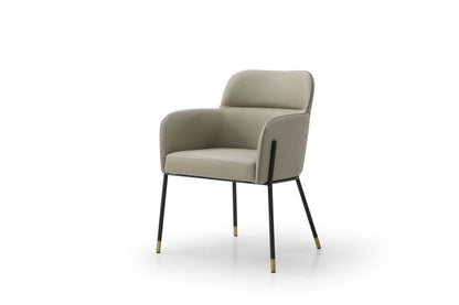 Light Gray And Black Faux Leather And Steel Dining Arm Chair HomeRoots