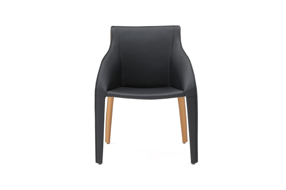 Black And Brown Faux Leather And Steel Dining Arm Chair HomeRoots