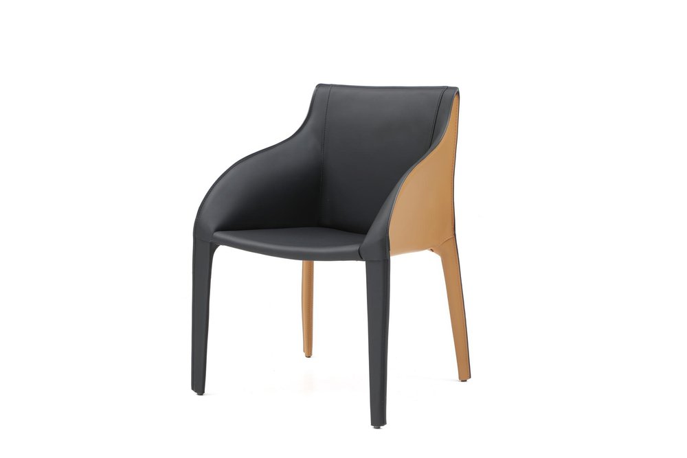 Black And Brown Faux Leather And Steel Dining Arm Chair — view 5