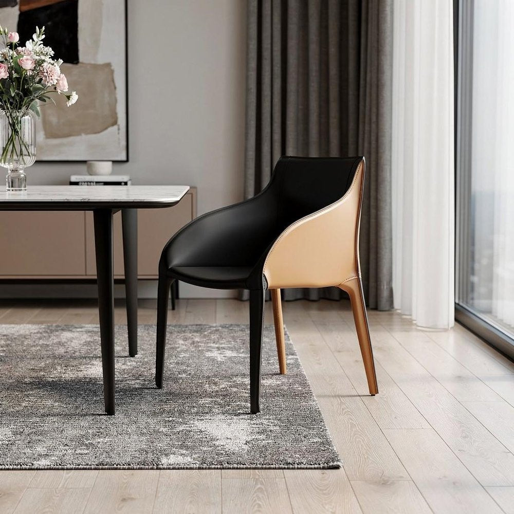 Black And Brown Faux Leather And Steel Dining Arm Chair — view 2