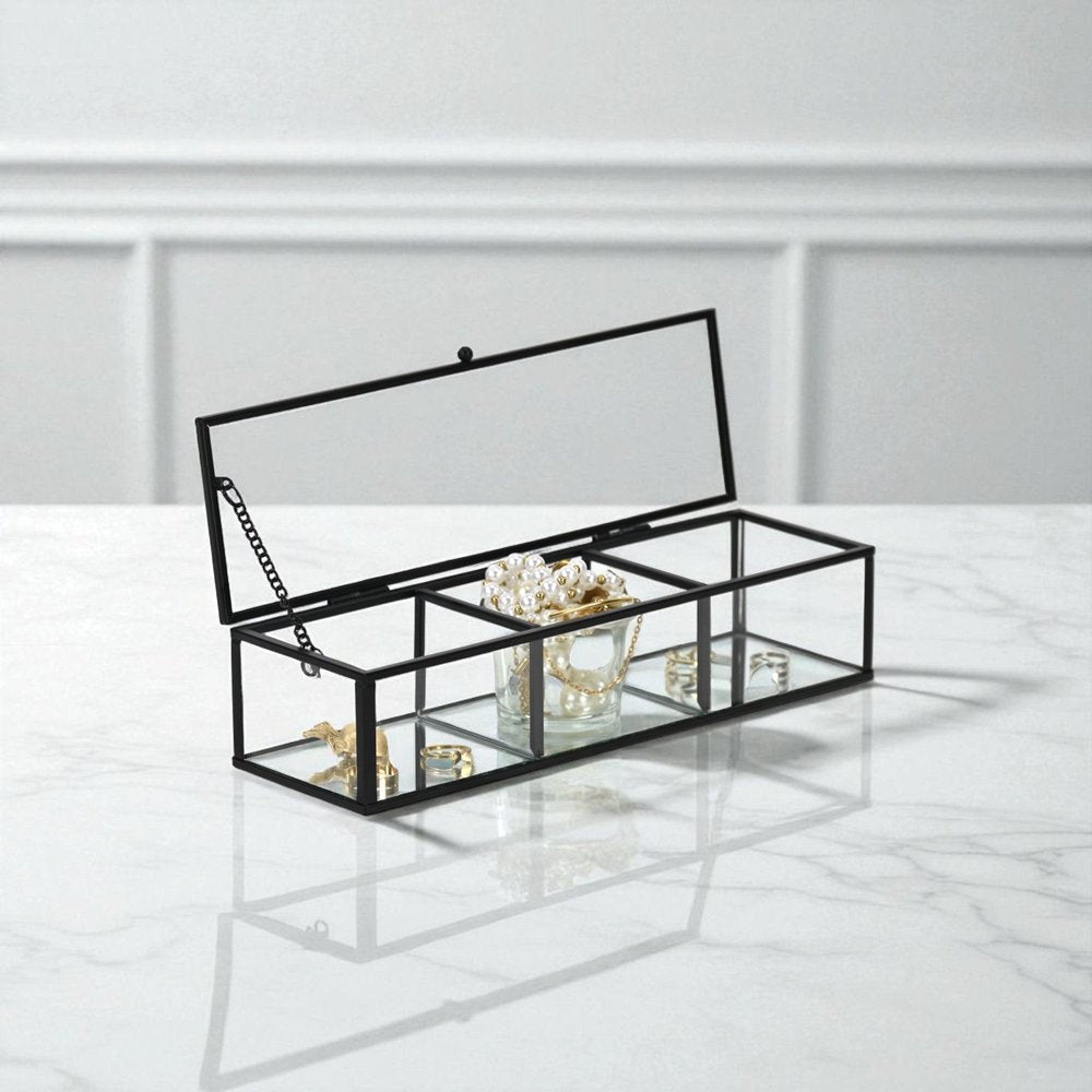 2" Black Glass Hand Painted Decorative Box HomeRoots