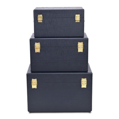 Set of Three Navy Blue Wood Hand Painted Decorative Box HomeRoots