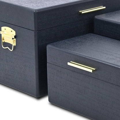 Set of Three Navy Blue Wood Hand Painted Decorative Box HomeRoots