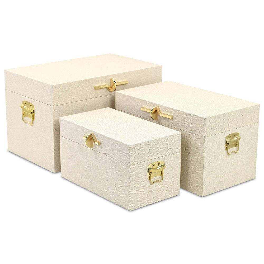 Set of Three Cream Wood Hand Painted Decorative Box HomeRoots