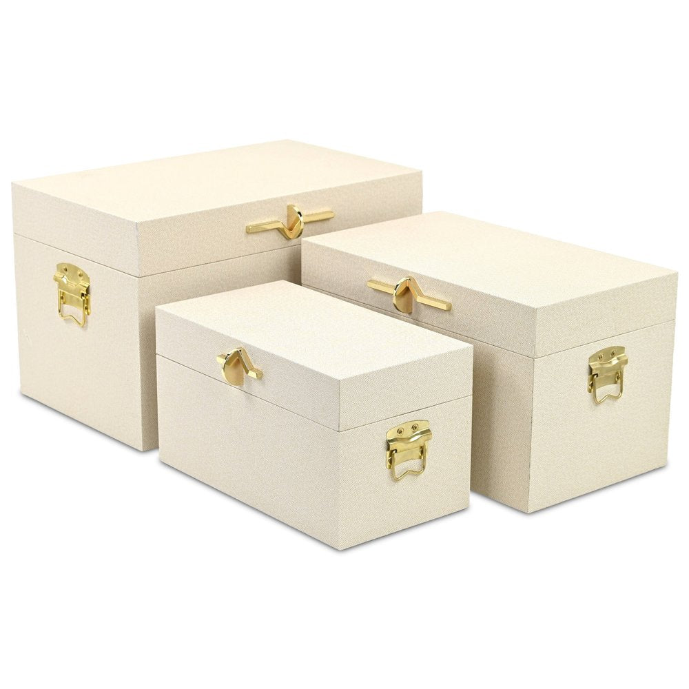 Set of Three Cream Wood Hand Painted Decorative Box HomeRoots