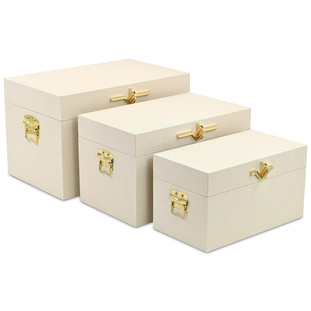 Set of Three Cream Wood Hand Painted Decorative Box HomeRoots