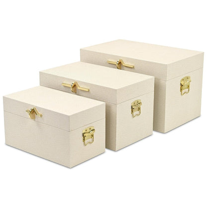 Set of Three Cream Wood Hand Painted Decorative Box HomeRoots