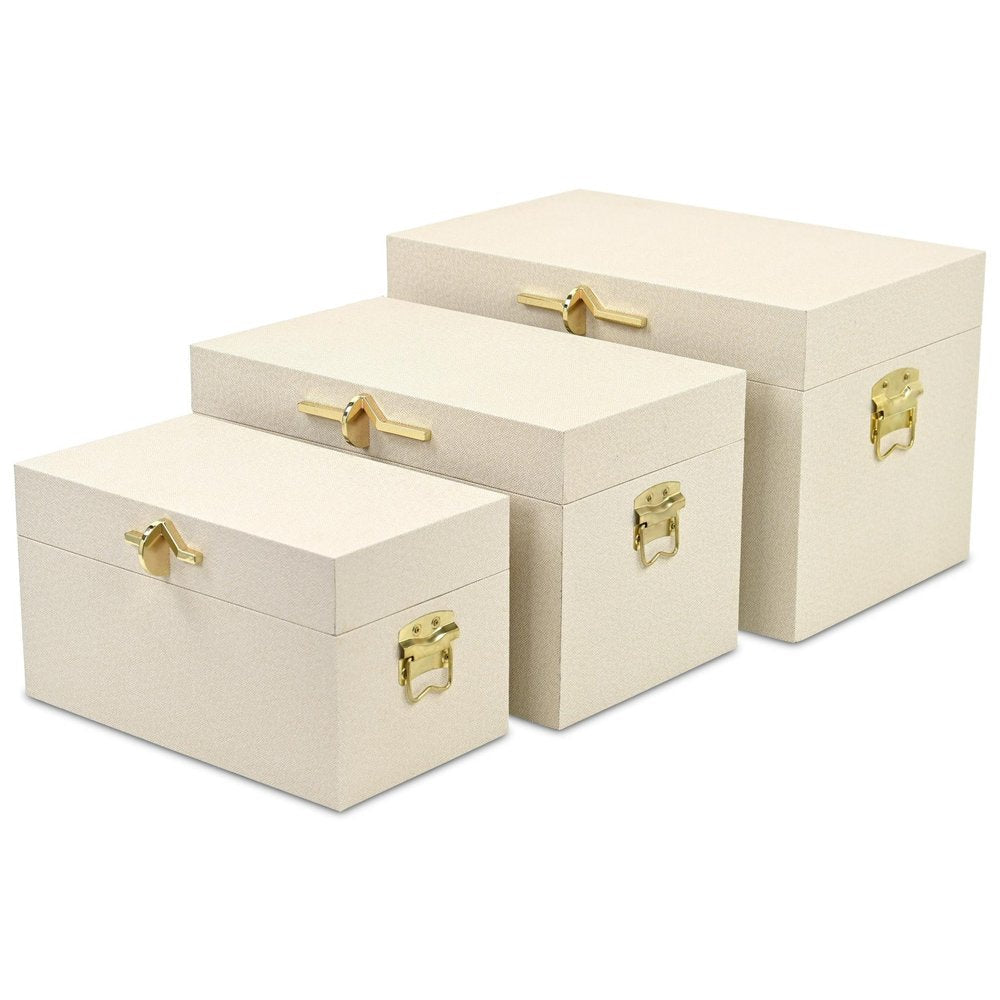 Set of Three Cream Wood Hand Painted Decorative Box HomeRoots