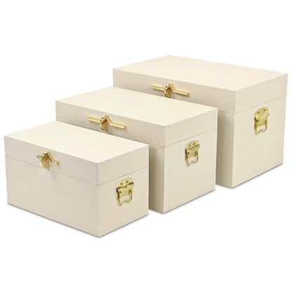 Set of Three Cream Wood Hand Painted Decorative Box HomeRoots