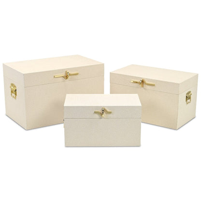 Set of Three Cream Wood Hand Painted Decorative Box HomeRoots