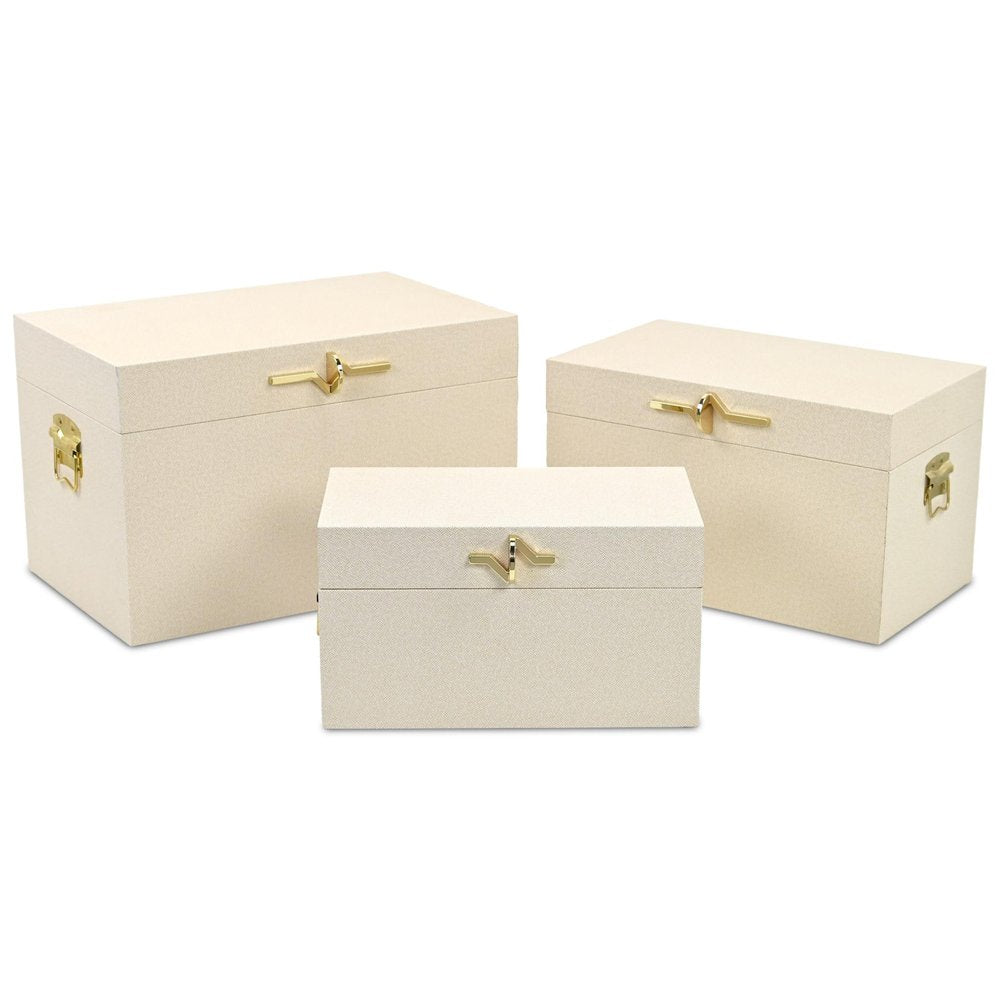 Set of Three Cream Wood Hand Painted Decorative Box HomeRoots