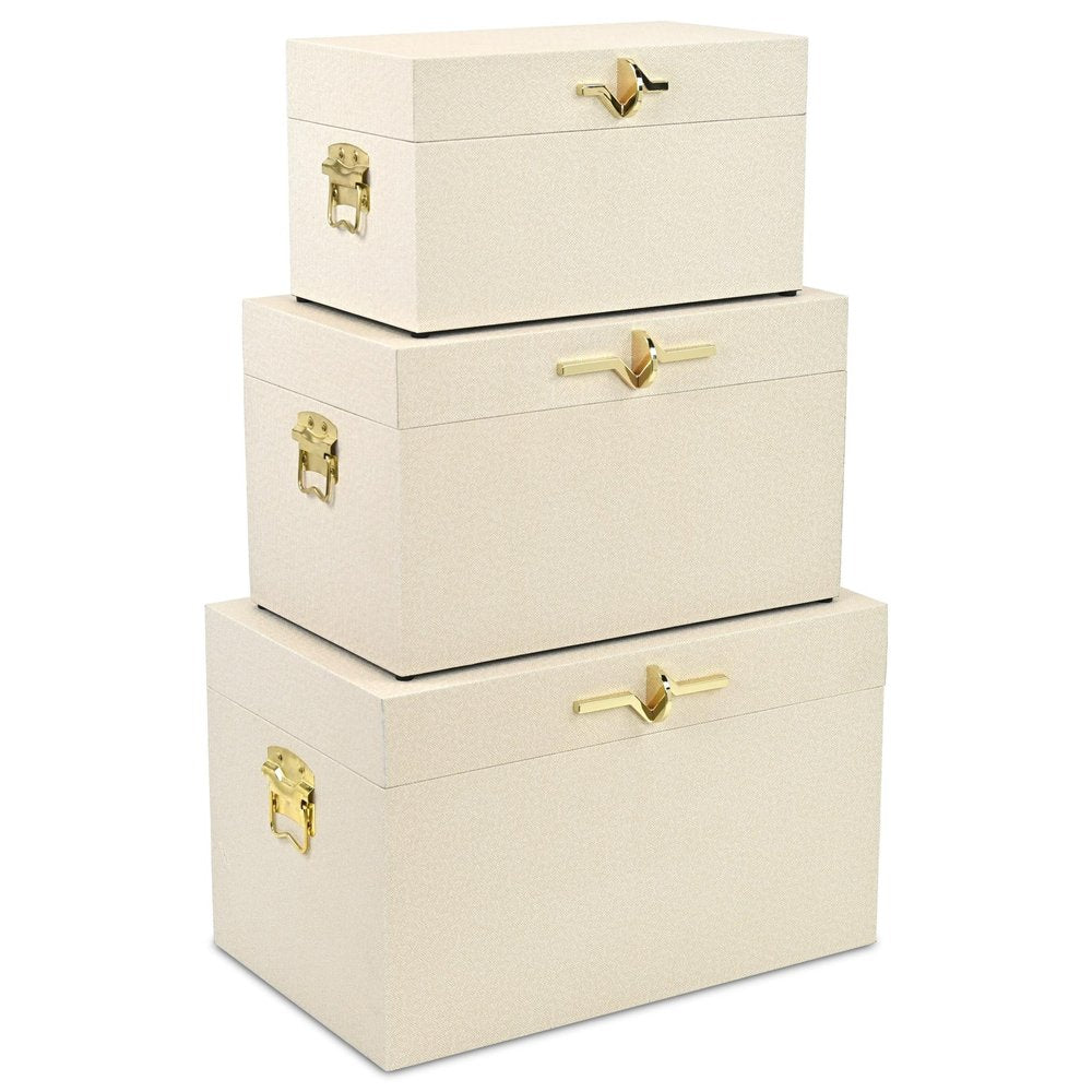 Set of Three Cream Wood Hand Painted Decorative Box HomeRoots
