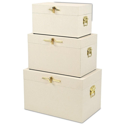 Set of Three Cream Wood Hand Painted Decorative Box HomeRoots
