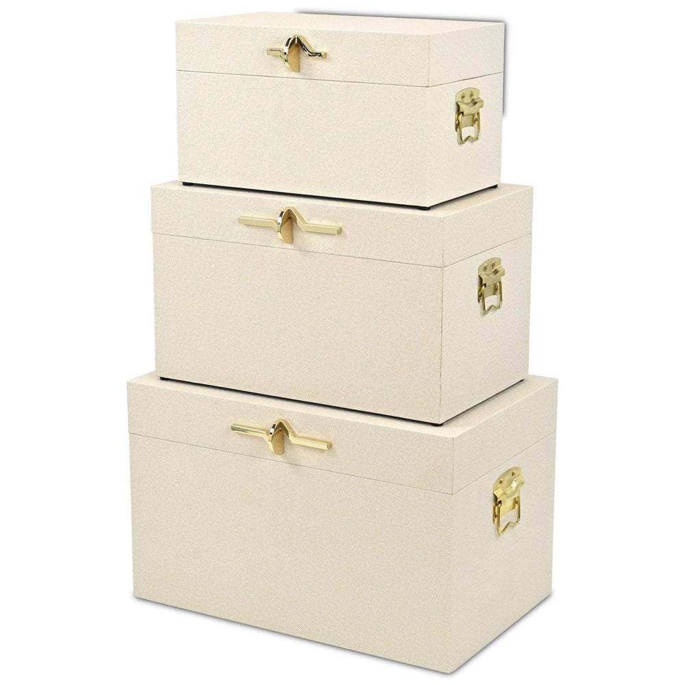 Set of Three Cream Wood Hand Painted Decorative Box — view 6