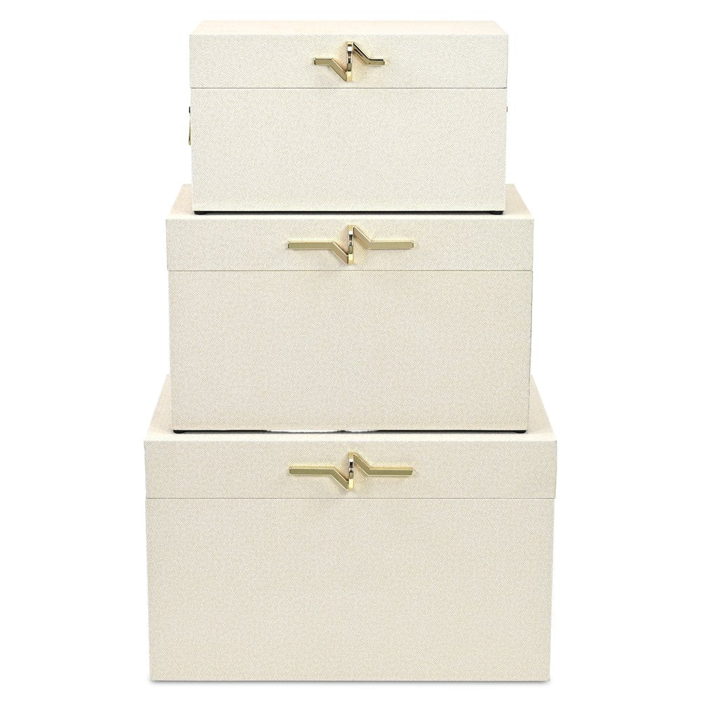 Set of Three Cream Wood Hand Painted Decorative Box HomeRoots