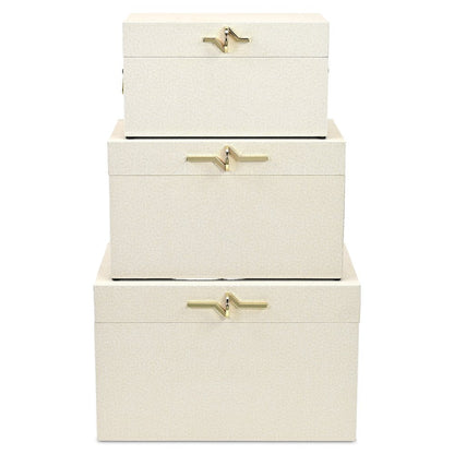 Set of Three Cream Wood Hand Painted Decorative Box HomeRoots