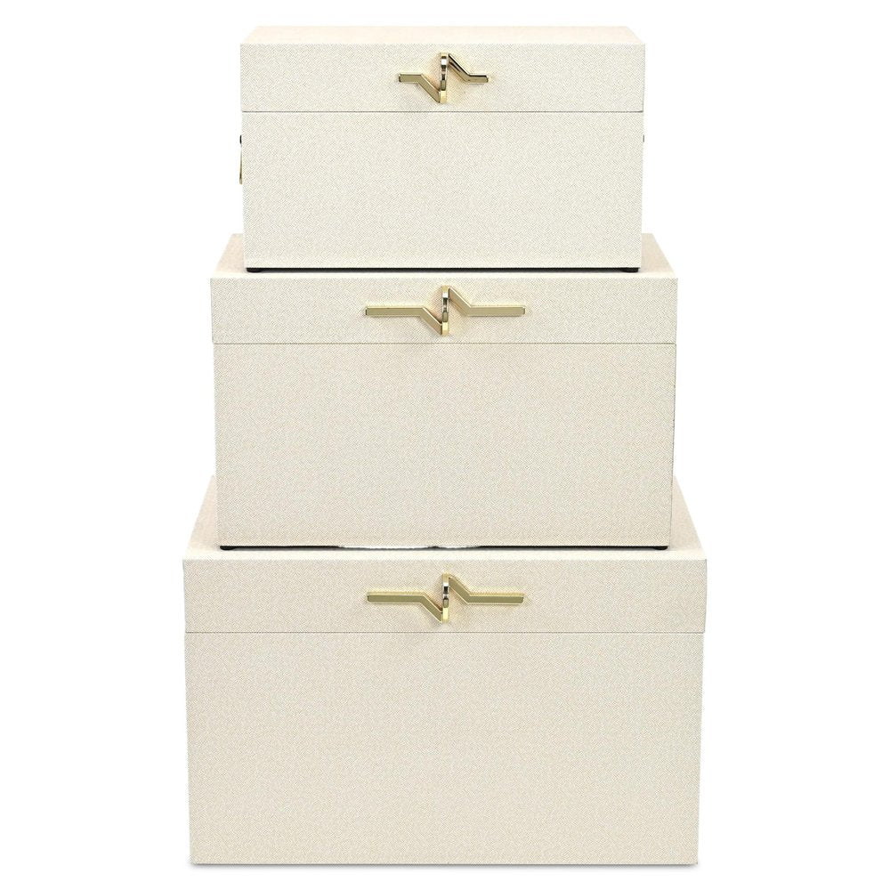 Set of Three Cream Wood Hand Painted Decorative Box HomeRoots