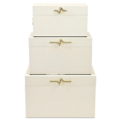 Set of Three Cream Wood Hand Painted Decorative Box HomeRoots