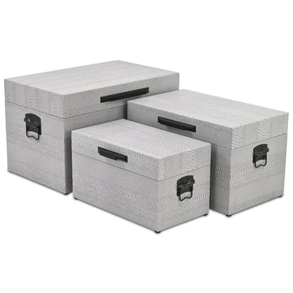 Set of Three Gray Wood Hand Painted Decorative Box